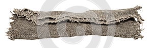 Burlap texture. A piece of torn and twisted burlap on a white background. Canvas. Packaging material. Jute
