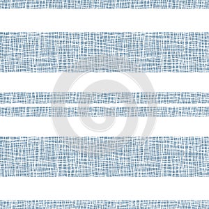 Burlap textured stripe vector seamless pattern background. Horizontal wide narrow stripes with coarse linen weave. Delft