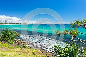 Burleigh Heads on a clear day looking towards Surfers Paradise on the Gold Coast