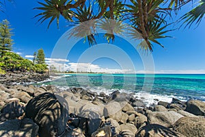 Burleigh Heads on a clear day looking towards Surfers Paradise on the Gold Coast