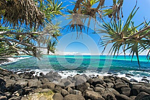 Burleigh Heads on a clear day looking towards Surfers Paradise on the Gold Coast