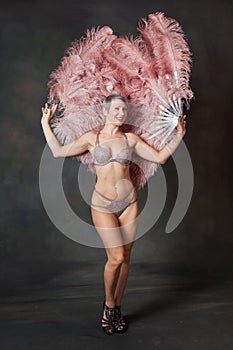 Burlesque dancer with feather fans