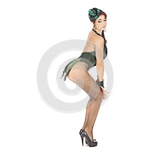 Burlesque dancer with green dress