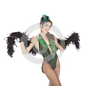 Burlesque dancer with green dress