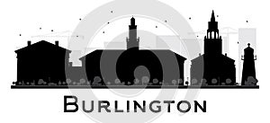Burlington City skyline black and white silhouette.