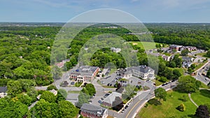 Burlington historic town center aerial view, MA, USA