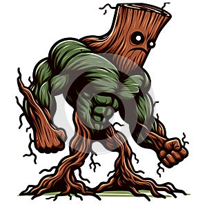 A burly tree monster with a scary expression isolated on a white background 2