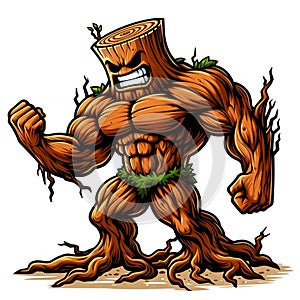 A burly tree monster with a scary expression isolated on a white background 4