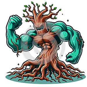 A burly tree monster with a scary expression isolated on a white background 6