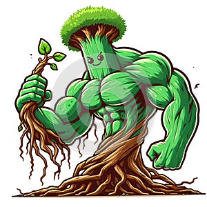 A burly tree monster with a scary expression isolated on a white background 7