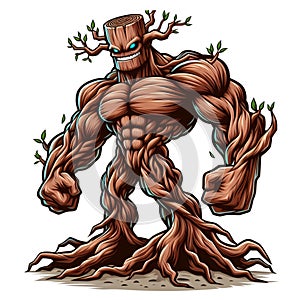 A burly tree monster with a scary expression isolated on a white background 8