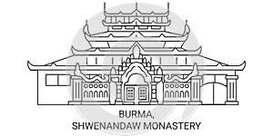 Burma, Shwenandaw Monastery travel landmark vector illustration