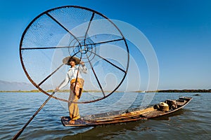 Burmese fisherman at Inle lake, Myanmar