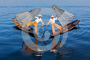 Burmese fishermen at Inle lake, Myanmar