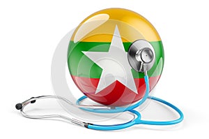 Burmese flag with stethoscope. Health care in Burma concept, 3D rendering