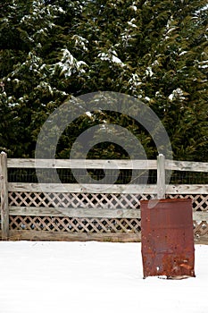 Burn barrel in the snow