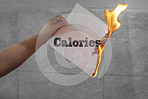 Burn calories text on paper