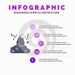 Burn, Fire, Garbage, Pollution, Smoke Solid Icon Infographics 5 Steps Presentation Background