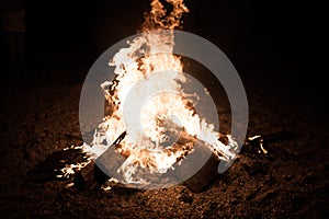 Burn fire with wood on beach camp