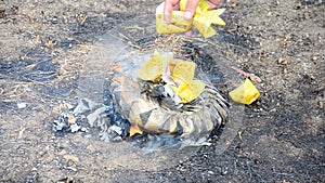 Burn joss paper or hell money in The Qingming Festival