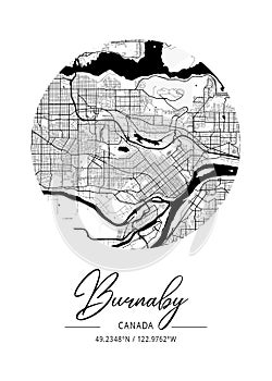 Burnaby - Canada Black Water City Map