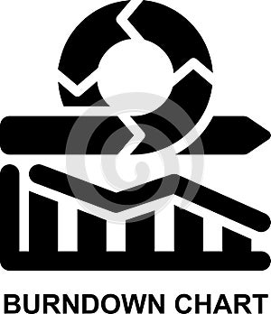 burndown chart, burn down, chart, sprint, agile, project management solid glyph icon