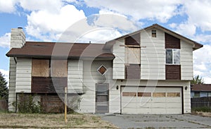 Burned and boarded house