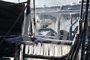 Burned bus on Euromaidan in Kyiv, Ukraine photo