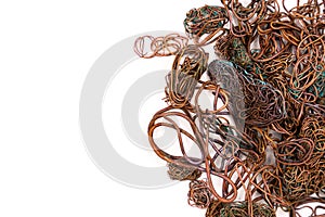 Burned copper wire isolated on white background.