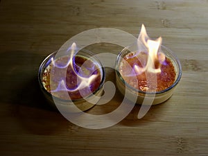 Burned cream dessert with fire photo