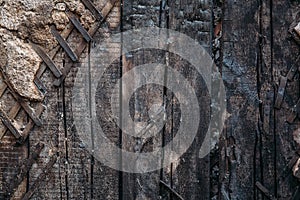 Burned dirty wall after fire, old grunge texture