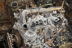 Burned down rusty engine