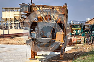 Burned Down And Rusty Industrial Machine