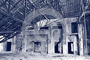 A burned fire station in old airport of Hong Kong