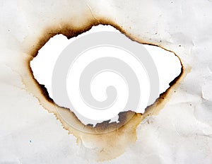 Burned hole in paper