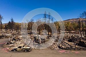 Burned homes and cars caused by Southern Oregon Almeda Fire