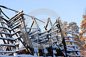 Burned house against blue sky