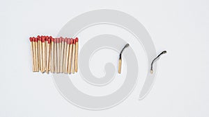 A burned match. The concept of loneliness or separation from society. Isolation of danger