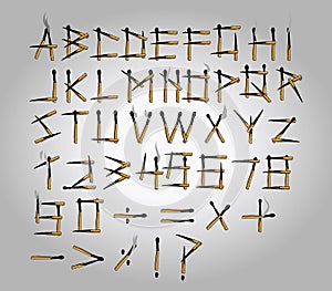 Burned matchstick uppercase alphabet