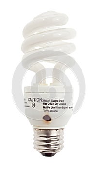Burned out CFL bulb showing melted casing