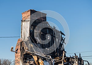Burned out remains of an office building destroyed by fire