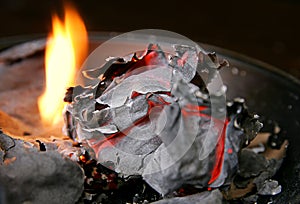 Burned paper and fire