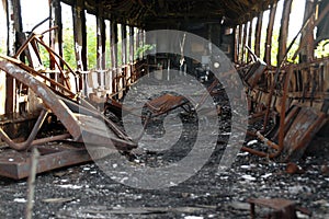 Burned railway wagon