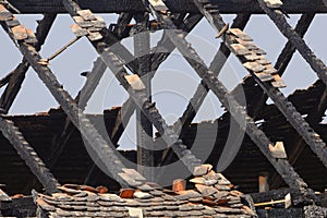 Burned roof of an old house