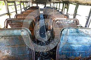 Burned school bus at Shore Parkway in Brooklyn