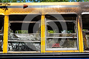 Burned school bus at Shore Parkway in Brooklyn