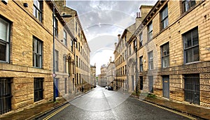 Burnett Street, with Victorian Stone buildings in, Little Germany, Bradford, Yorkshire, UK