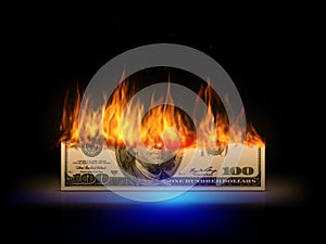a burning 100 dollar bill