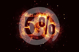 Burning 5 percent sign discount offer fire off