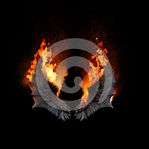 Burning angel dragon wings, dark atmospheric mood, fantasy background